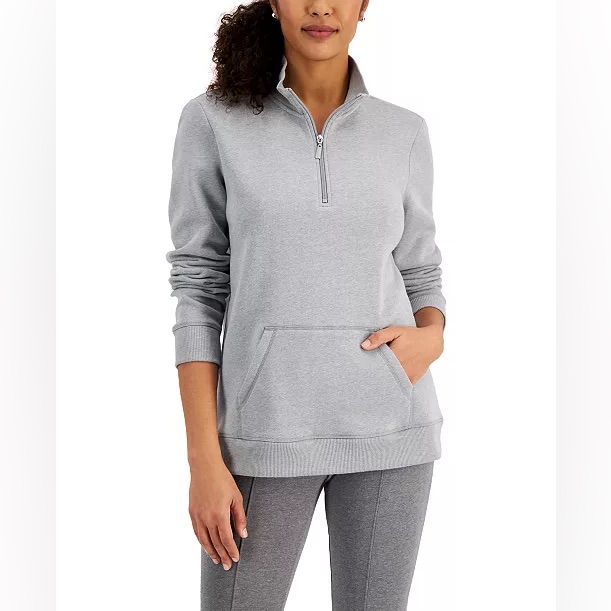 (S-Nwt) $36.50|Karen Scott Fleece Quarter-Zip Pullover, Bright White